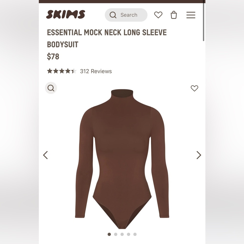 Skims Essentials Mock Neck Long Sleeve Bodysuit in LimitedEdition Cocoa Size S/M